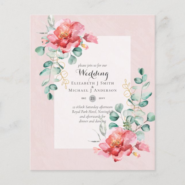 LOWEST BUDGET Red Blommigt Eucalyptus WEDDING-inbj Flygblad (Framsidan)