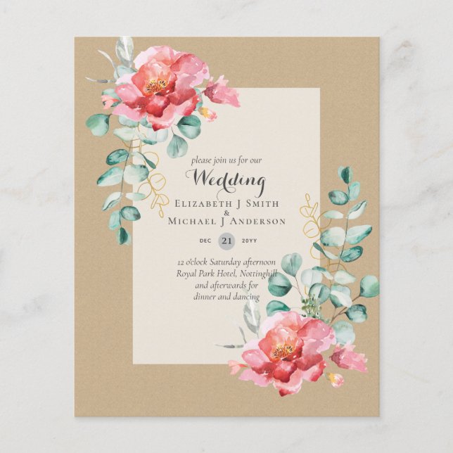 LOWEST BUDGET Red Blommigt Eucalyptus WEDDING-inbj Flygblad (Framsidan)
