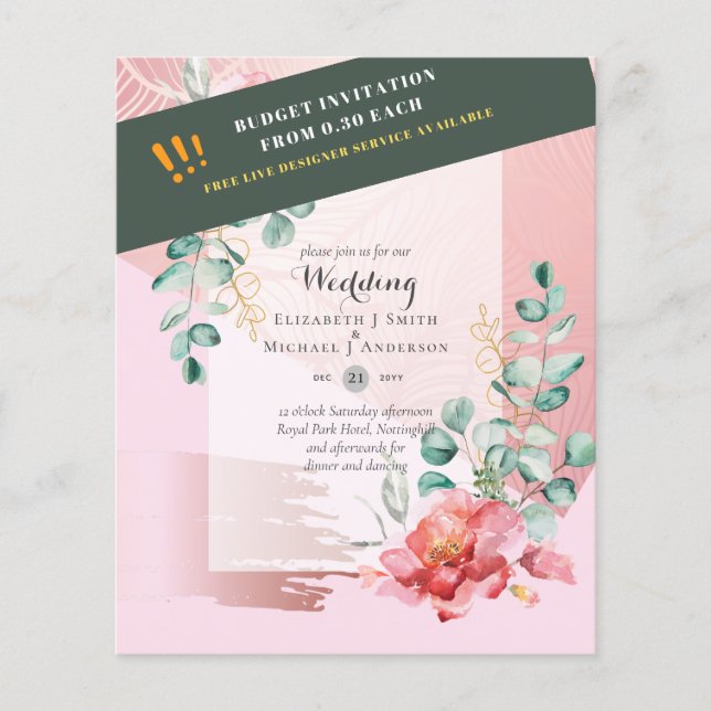 LOWEST BUDGET Red Blommigt Eucalyptus WEDDING-inbj Flygblad (Framsidan)