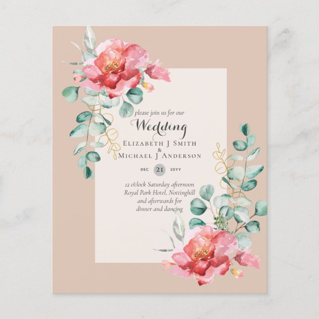 LOWEST BUDGET Red Blommigt Eucalyptus WEDDING-inbj Flygblad (Framsidan)