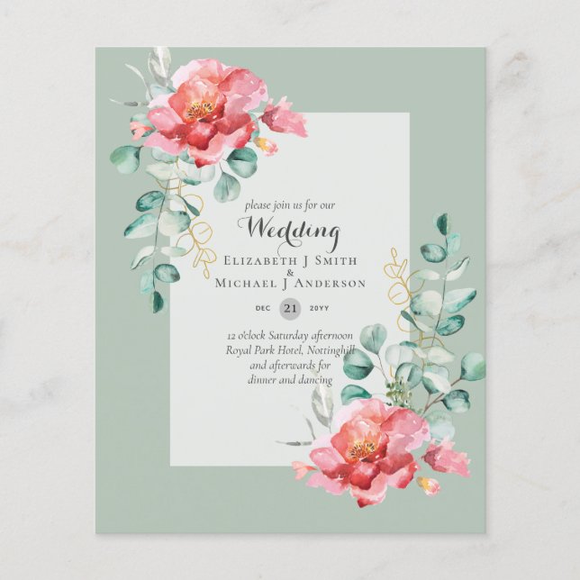 LOWEST BUDGET Red Blommigt Eucalyptus WEDDING-inbj Flygblad (Framsidan)