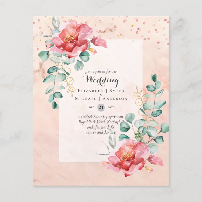 LOWEST BUDGET Red Blommigt Eucalyptus WEDDING-inbj Flygblad (Framsidan)