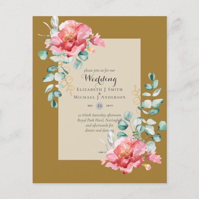 LOWEST BUDGET Red Blommigt Eucalyptus WEDDING-inbj Flygblad (Framsidan)
