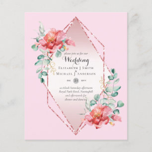 LOWEST BUDGET Red Blommigt RoseGold Glitter Bröllo Flygblad