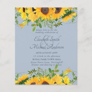 LOWEST PRICED Rustic Solros Dusty Blue Bröllop Flygblad