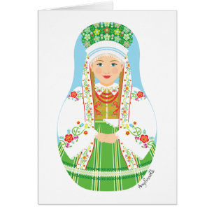 Łowicz Pole Bride Matryoshka Card OBS Kort