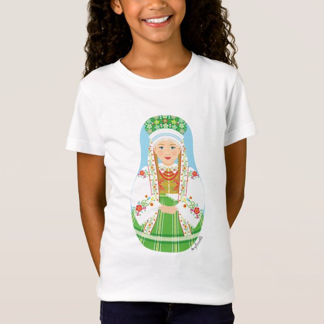 Łowicz Pole Bride Matryoshka Girls' T Shirt (Framsida)