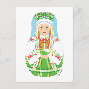 Łowicz Pole Bride Matryoshka Postcard Vykort