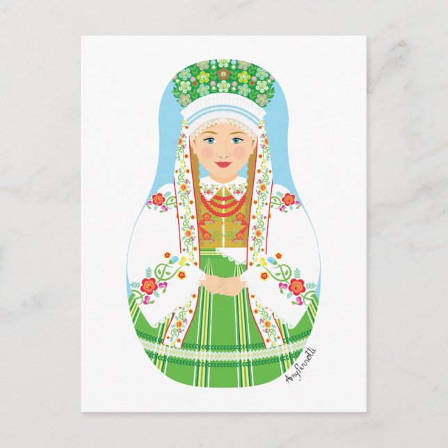 Łowicz Pole Bride Matryoshka Postcard Vykort (Framsida)