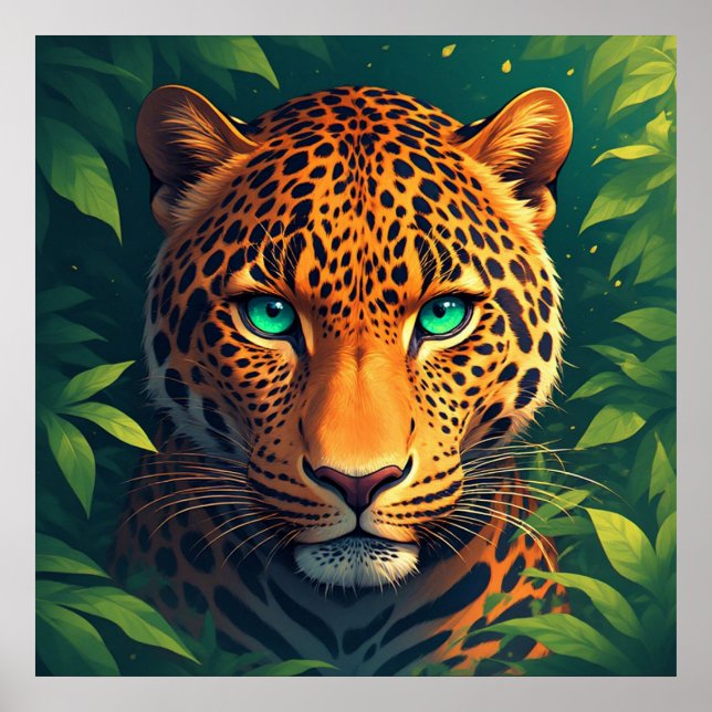 Löwikt leopardporträtt med smaragdögon poster (Framsidan)