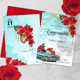 Lowrider Chola Chicano Röd ros Quinceanera Inbjudningar