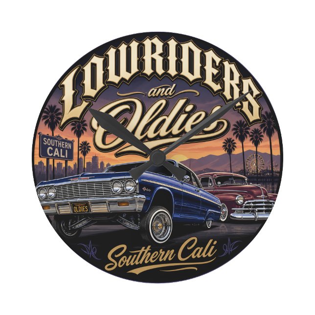Lowriders och oldies rund klocka (Lowriders and oldies round clock)