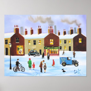 Lowry inspirerade nostalgisk vintergataplats poster