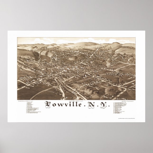Lowville, NY Panoramic Karta - 1885 Poster (Framsidan)