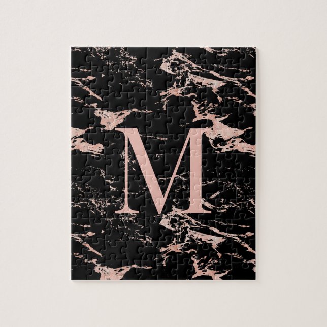 Loxury Black Marble Ro Gold Foil Monogram Pussel (Vertikal)