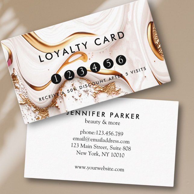 Loyalty 5 Nagel Lash Beauty Glitter Guld Visitkort (Loyalty 5 Nails Lashes Beauty Glitter Gold Business Card)