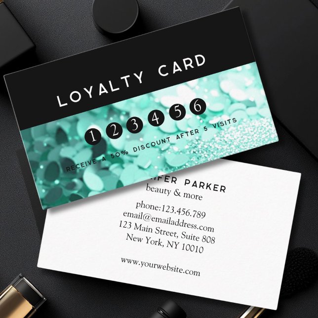 Loyalty 5 Nagel Lash Beauty Glitter Visitkort (Loyalty 5 Nails Lashes Beauty Glitter Business Card)