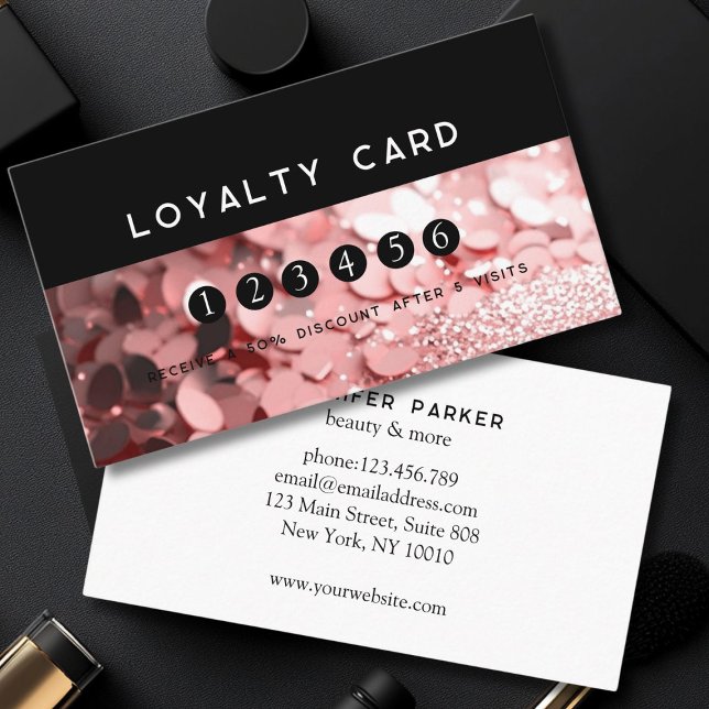 Loyalty 5 Nagel Lash Beauty Glitter Visitkort (Loyalty 5 Nails Lashes Beauty Glitter Business Card)