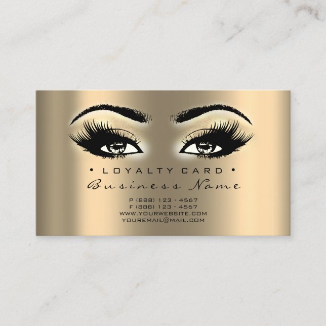 Loyalty Card 6 Beauty Lash Guld Makeup Artist Lojalitetskort (Framsida)