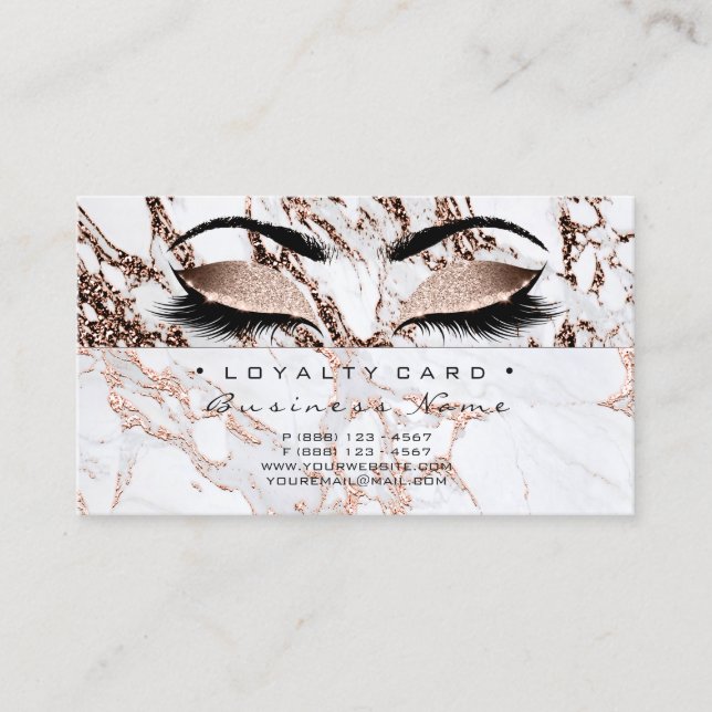 Loyalty Card 6 Beauty Salon Lash Copper Marble Lojalitetskort (Framsida)