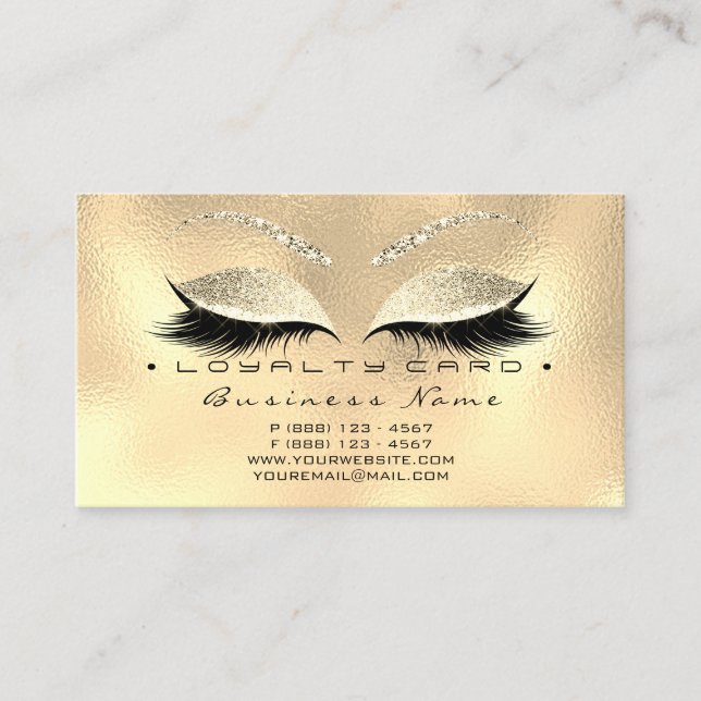 Loyalty Card 6 Beauty Salon Lash Guld Champaigne Lojalitetskort (Framsida)