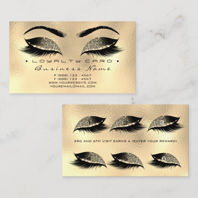 Loyalty Card 6 Beauty Salon Lash Guld Lux Waxing Lojalitetskort (Fram/baksida)