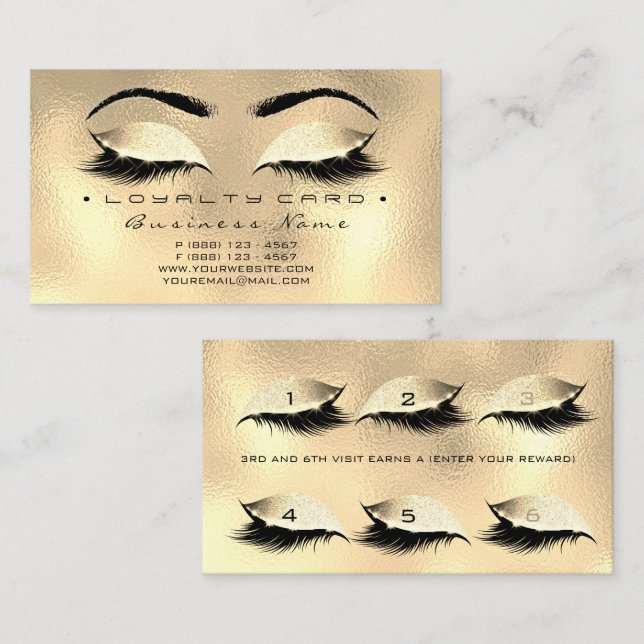 Loyalty Card 6 Beauty Salon Lash Guld SPA Waxing Lojalitetskort (Fram/baksida)
