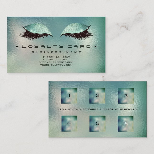 Loyalty Card 6 Beauty Salon Makeup Glass Aqua Lojalitetskort (Fram/baksida)