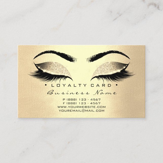 Loyalty Card 6 Lash Champaign Guld Krona Glitter Lojalitetskort (Framsida)