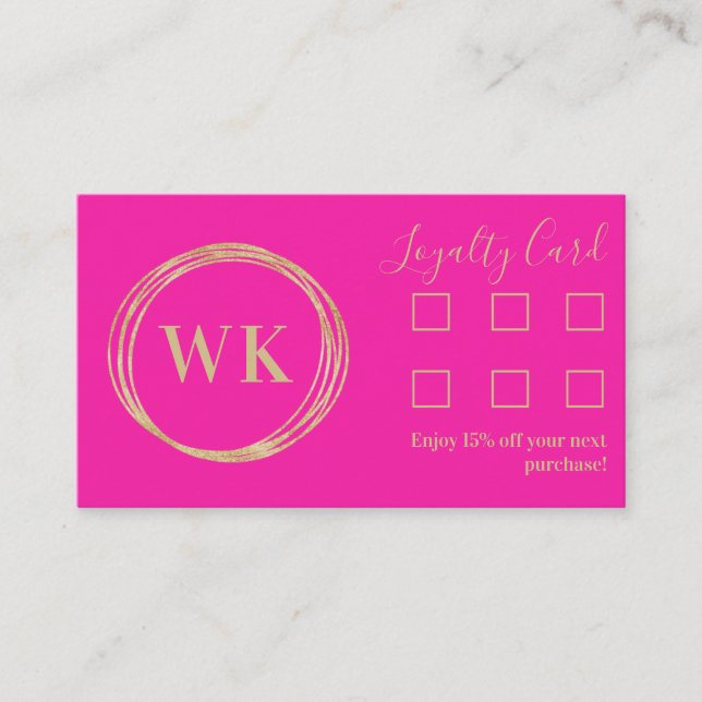Loyalty Card Modern Monogram Shock rosa Guld Visitkort (Framsida)