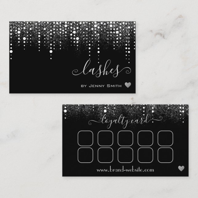 Loyalty Card Pretty Drips Silver Glitter Rain Visitkort (Fram/baksida)