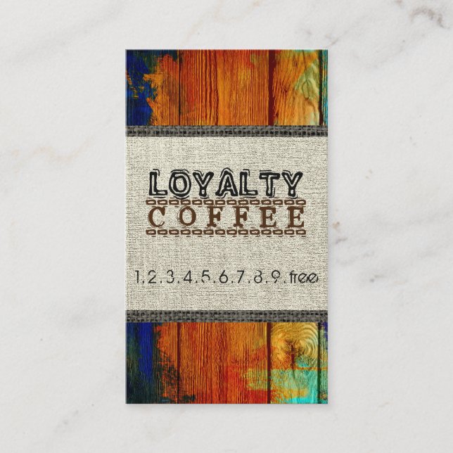 Loyalty Coffee Slår Burlap Wood look #2 Lojalitetskort (Framsida)