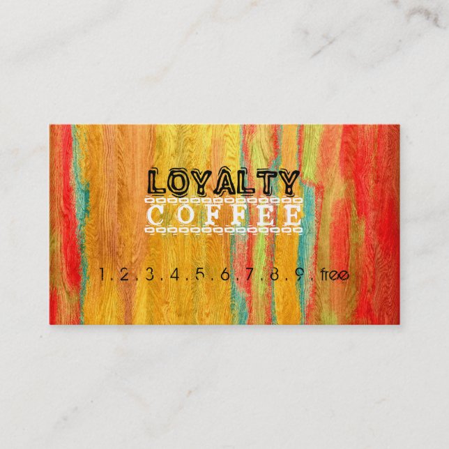 Loyalty Coffee Slår färgfullt Modern Wood #5 Lojalitetskort (Framsida)
