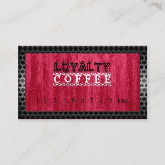 Loyalty Coffee Slår Modern Red Wood Grain #7 Lojalitetskort (Framsida)