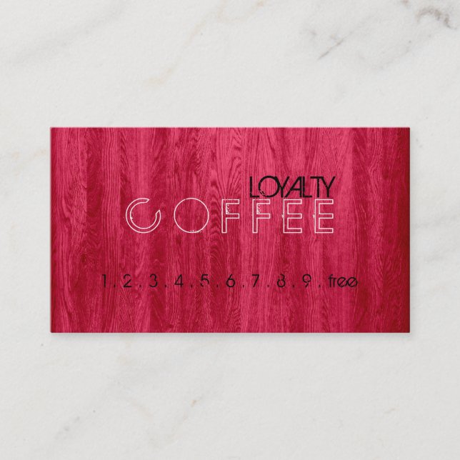 Loyalty Coffee Slår Modern Red Wood Grain Lojalitetskort (Framsida)