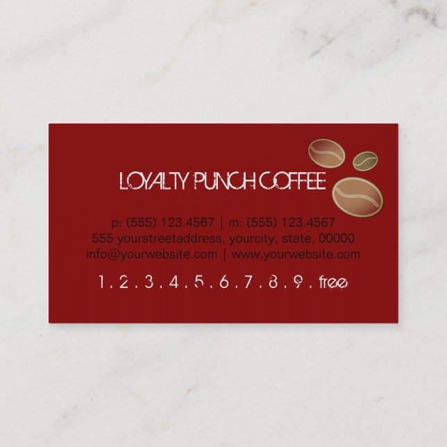 Loyalty-kaffe Slår djupröd bakgrund Lojalitetskort (Baksida)