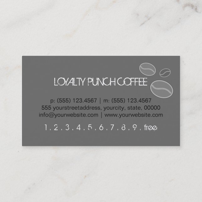 Loyalty-kaffe Slår Modern Dim Grått-bakgrund Lojalitetskort (Baksida)