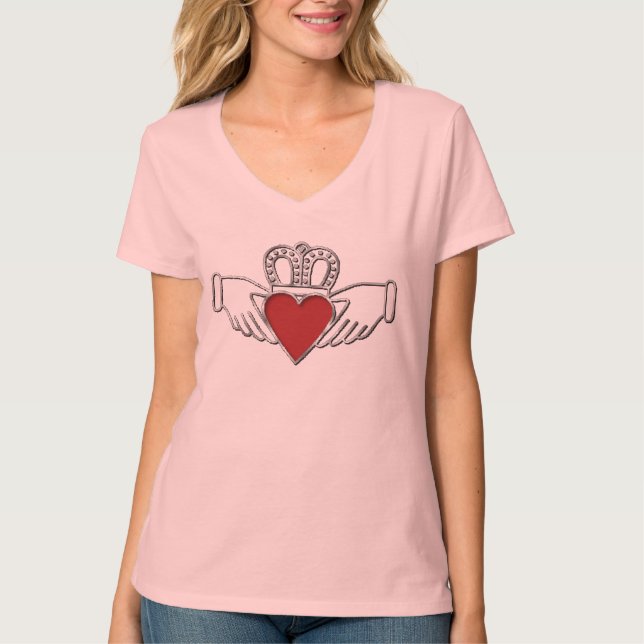 Loyalty Kärlek Vänskap Claddagh V-Nacke T-Shirt (Framsida)