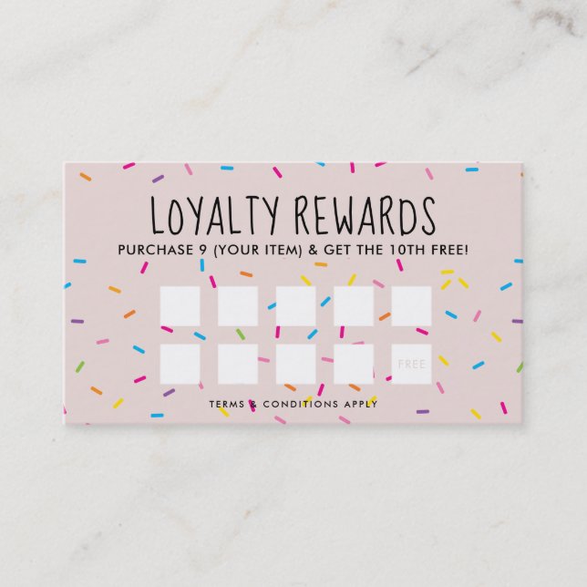 LOYALTY REWARDS söt roligt bakverk färglösa sprink Lojalitetskort (Framsida)