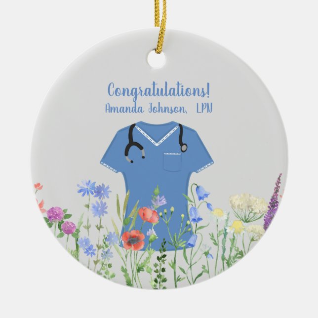 LPN Blue Scrubs Julgransprydnad Keramik (Framsidan)