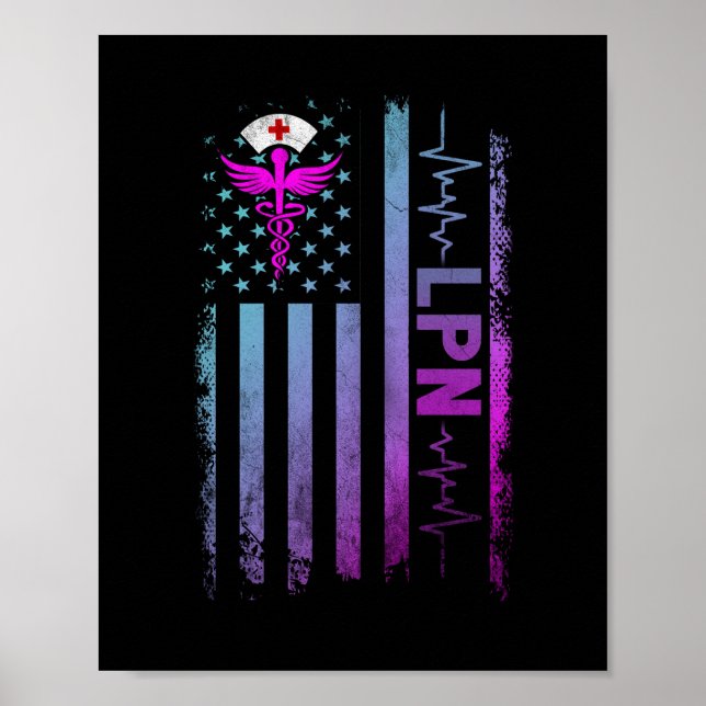 LPN Job Licensed practical nurse USA Flag Poster (Framsidan)