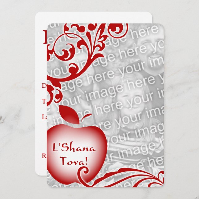 L'Shana Tova blommigt-äppelfotokort Inbjudningar (Fram/baksida)