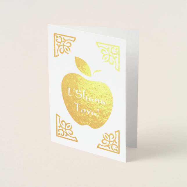 L'Shana Tova Elegant Apple Folierat Kort (Framsida)