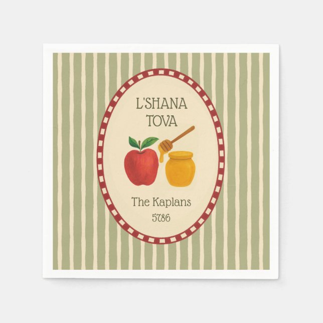 L'Shana Tova Rosh Hashanah Jewish New Year Stripe Pappersservett (Framsidan)