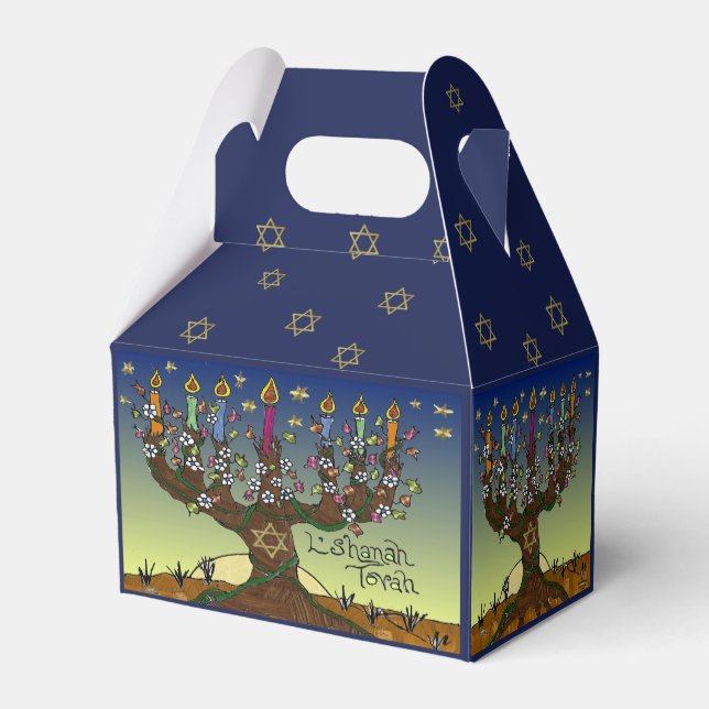 L'shanah Tovah Livets träd Menorah Favor Box Presentaskar (Baksidan Sidan)
