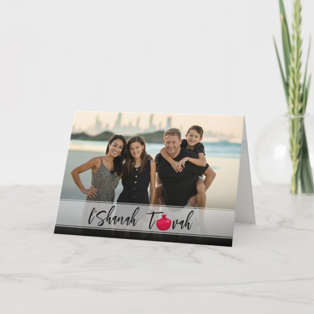 L'Shanah Tovah Pomegranate Elegant Script Photo Kort (Framsida)