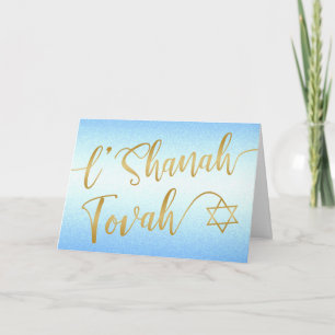 L'Shanah Tovah Rosh Hashanah Guld Script Blue Kort