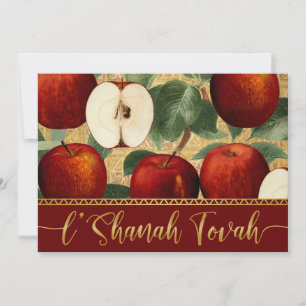 L'Shanah Tovah Rosh Hashanah Vintage Äpplen Röd Julkort