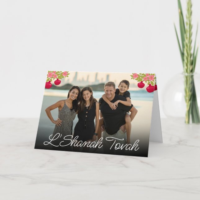 L'Shanah Tovah Script Photo Pomegranate Flower Kort (Framsida)