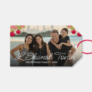 L'Shanah Tovah Script Photo Pomegranate Flower Presentetikett